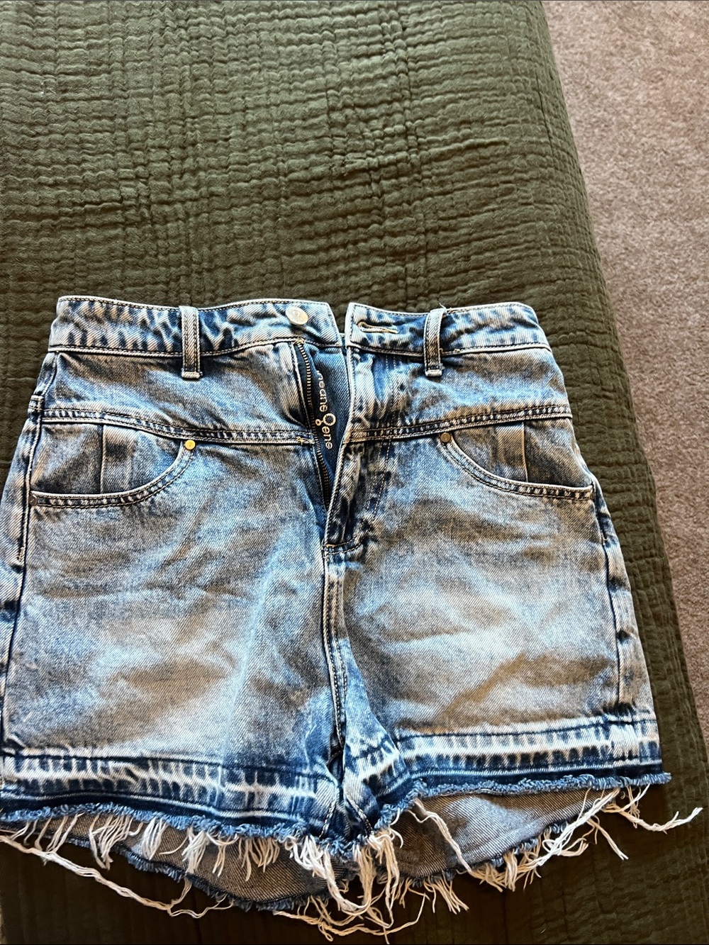 High-Rise Light Blue Denim Cutoff Shorts with Frayed Hem